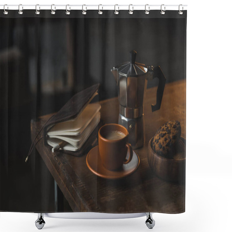 Personality  Cup Of Coffee And Notebook  Shower Curtains