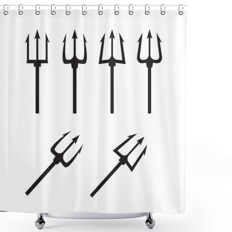 Personality  Black Trident Silhouette. Pitchfork Weapon Sharp Vector Illustration Shower Curtains