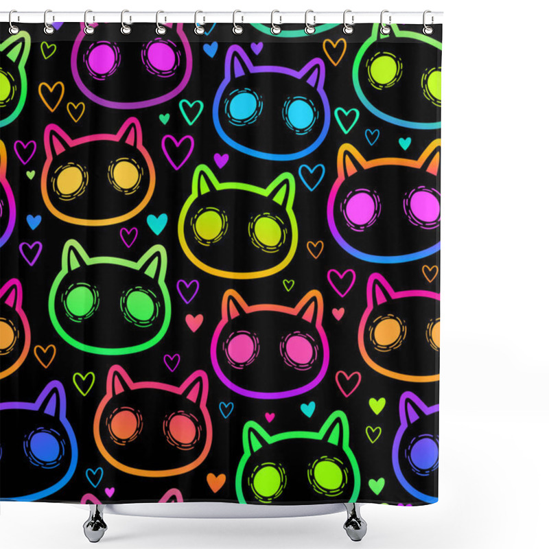 Personality  Cute Cartoon Witchcraft Cat Bright Seamless Shower Curtains