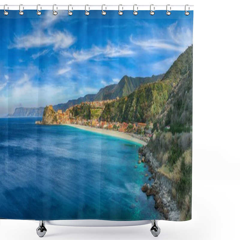 Personality  Beautiful Seaside Town Village Scilla With Old Medieval Castle O Shower Curtains