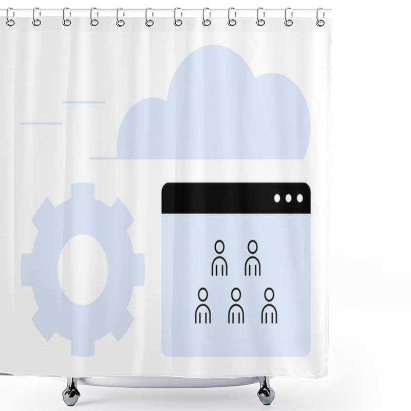 Personality  Browser Window With User Icons, Cloud, And Gear Symbolizing Team Collaboration, Cloud Technology, And System Integration. Ideal For Team Management, Workflow, Cloud Computing, IT Solutions Software Shower Curtains