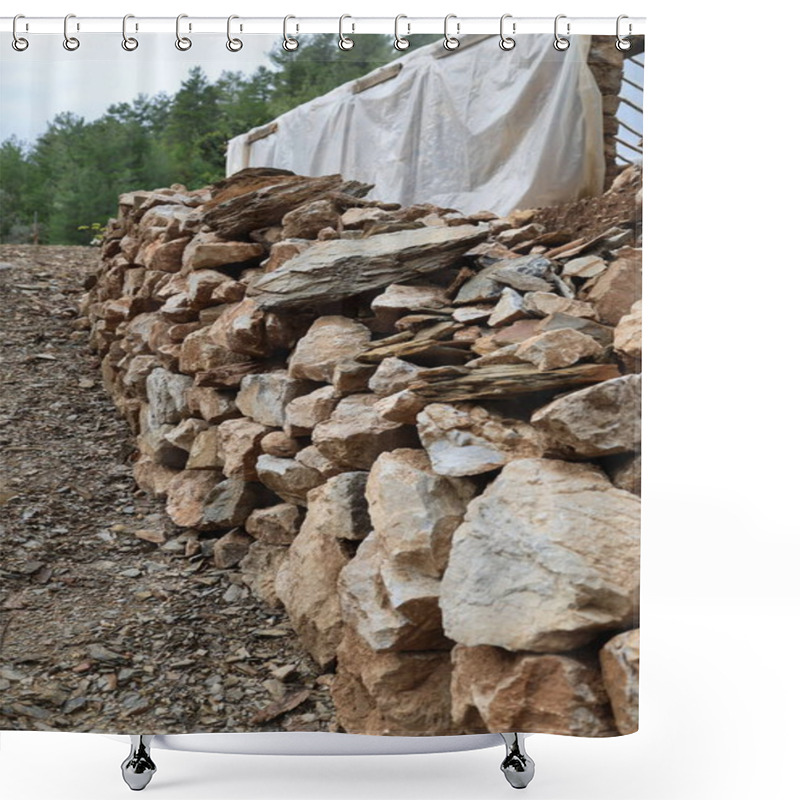 Personality  Stone Wall Construction. High Quality Photo Shower Curtains