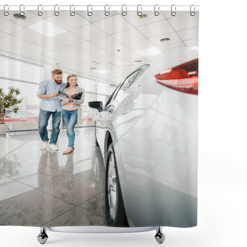 Personality  Couple In Dealership Salon   Shower Curtains