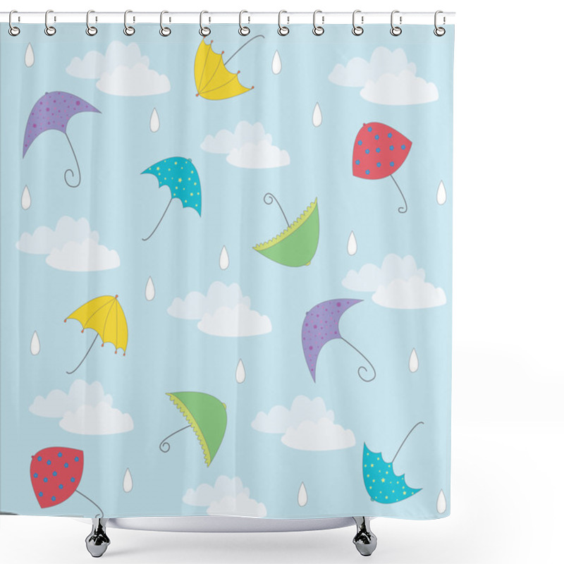 Personality  Autumn, Summer Background With Umbrellas. Vector Illustration Fo Shower Curtains