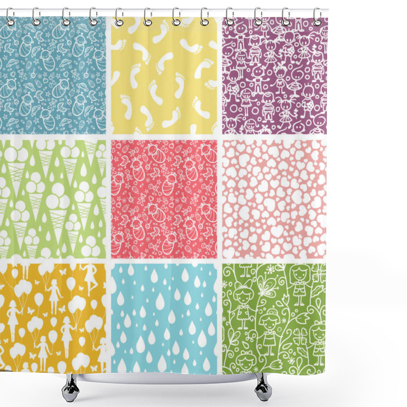 Personality  Set Of Nine Kiddie Things Seamless Patterns Backgrounds Shower Curtains