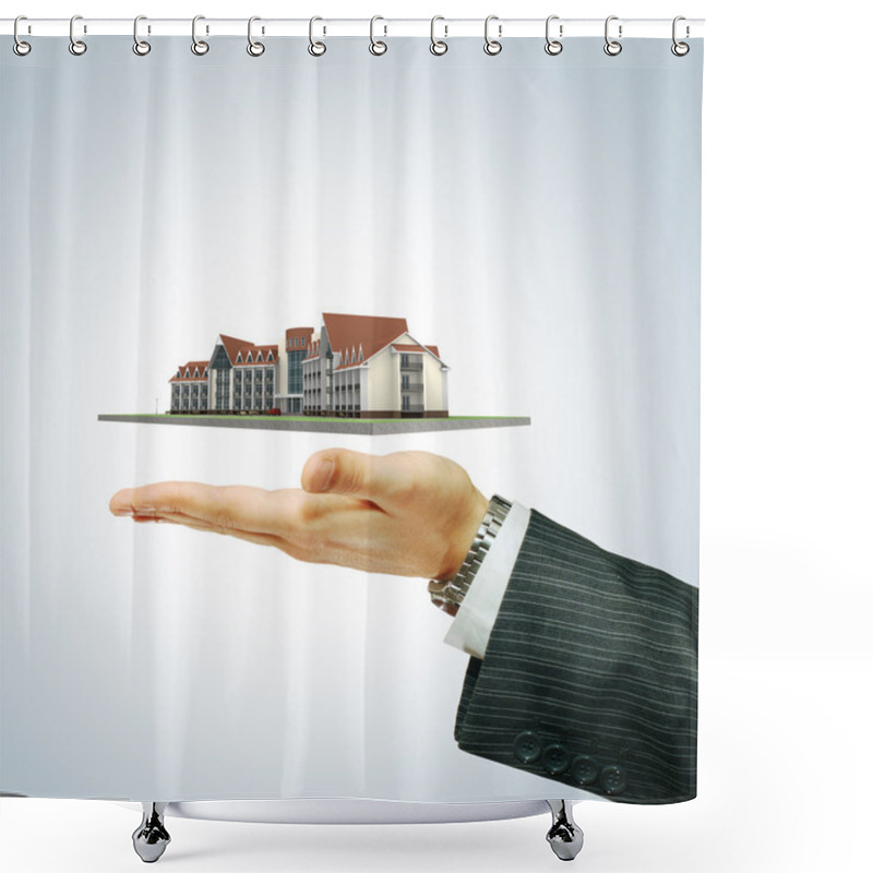 Personality  Hotel Building In Businessman's Hand Shower Curtains