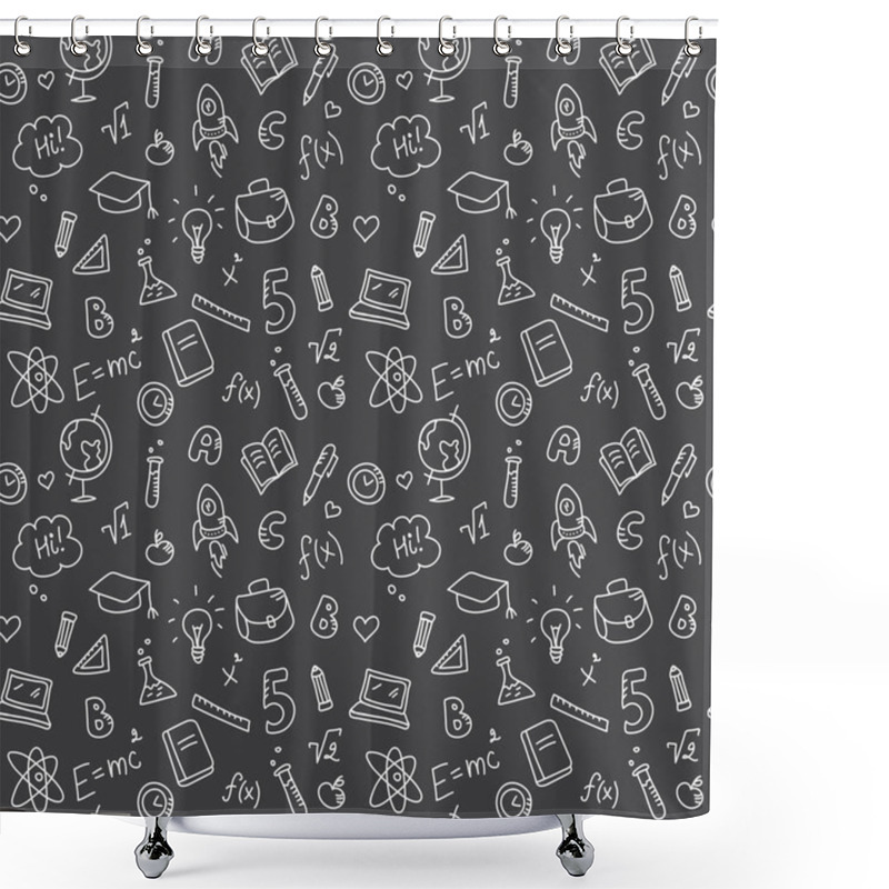 Personality  Vector Hand Drawn Study Accessories Seamless Pattern. Cute Back To School Black And White Background Shower Curtains