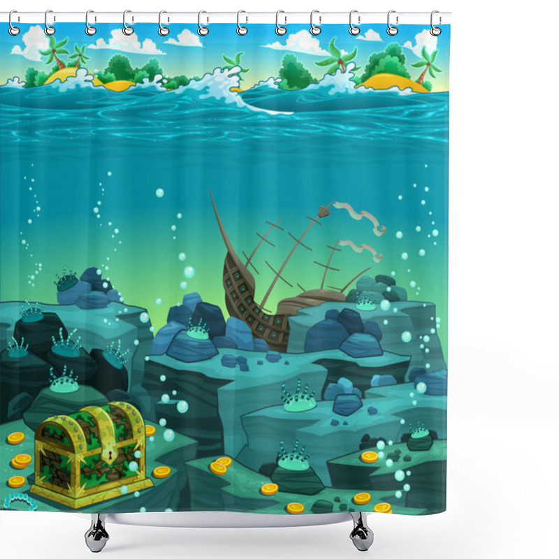 Personality  Seascape With Treasure And Galleon. Shower Curtains