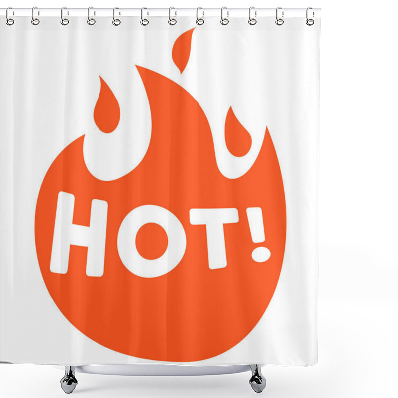 Personality  A Bold Orange Symbol Displaying Flames And The Word HOT In White Text, Indicating Heat Or Spiciness. Ideal For Digital Graphics, Marketing Materials, Food Packaging, Culinary Presentations, And Shower Curtains