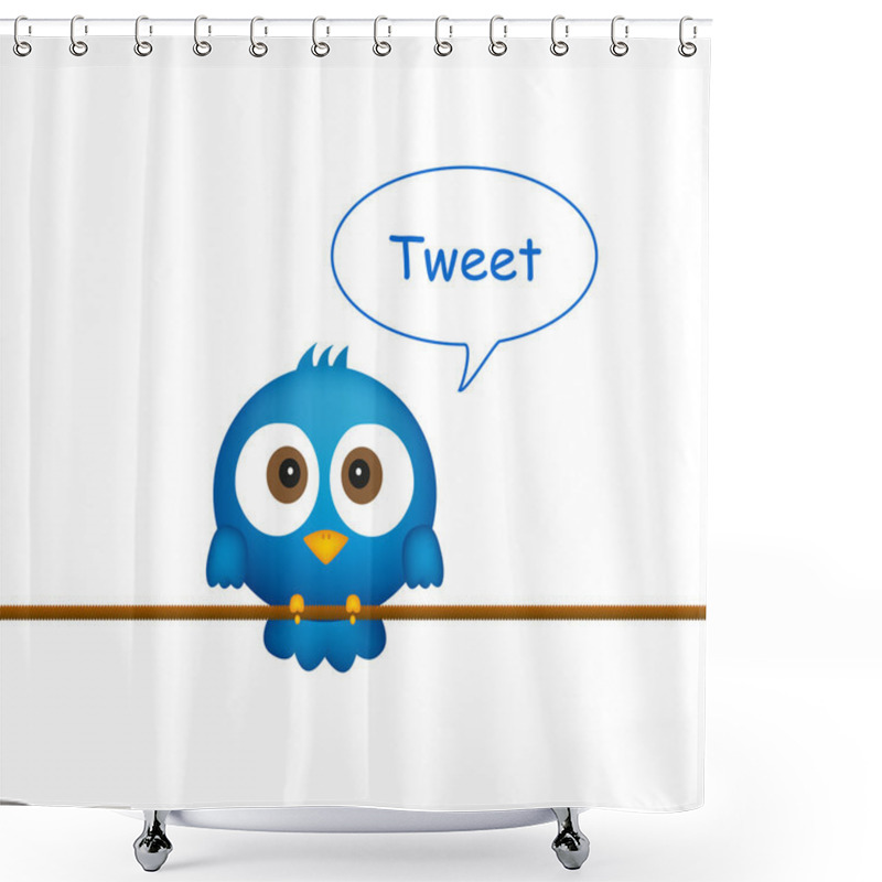 Personality  Blue Bird Sitting On Rope, Singing Shower Curtains