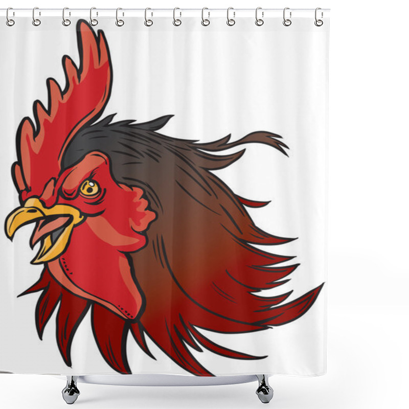 Personality  Angry Realistic Rooster Mascot Head Illustration Shower Curtains