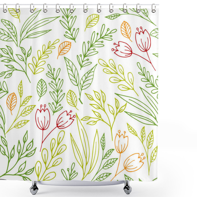 Personality  Floral Seamless Pattern With Hand Drawn Flowers And Plants Shower Curtains