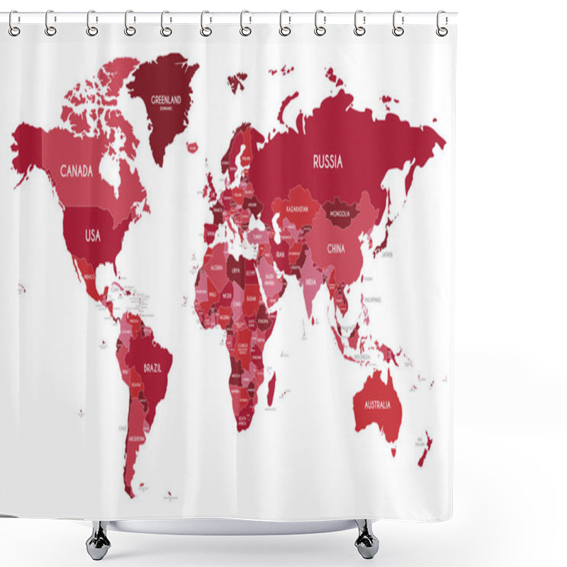 Personality  Political World Map Vector Illustration With Different Tones Of Red For Each Country. Editable And Clearly Labeled Layers. Shower Curtains