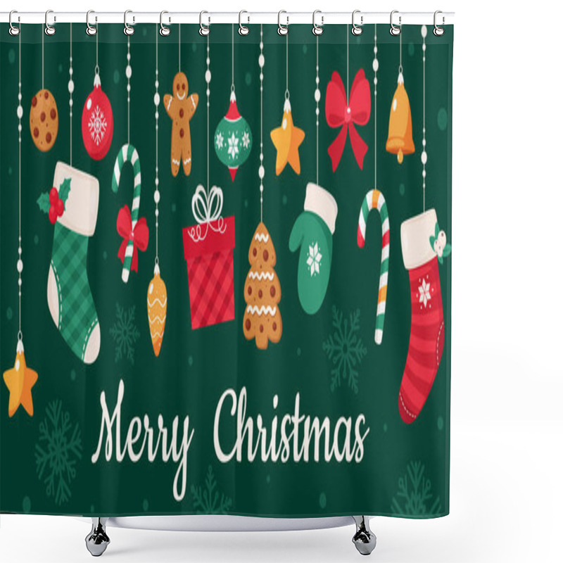 Personality  Merry Christmas Card. Christmas Elements Collection. Vector Illustration. Shower Curtains