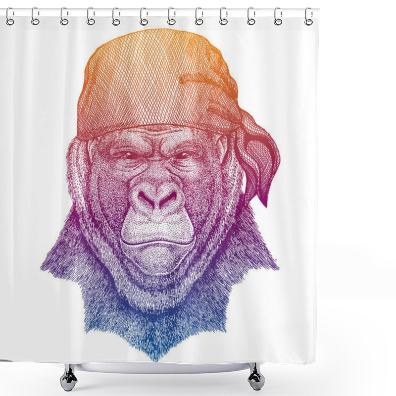 Personality  Gorilla, Monkey, Ape. Wild Pirate Or Biker. Vector Animal Portrait. Sailor, Motorcyclist. Print For Children Clothing, Tee. Kids Fashion. Shower Curtains