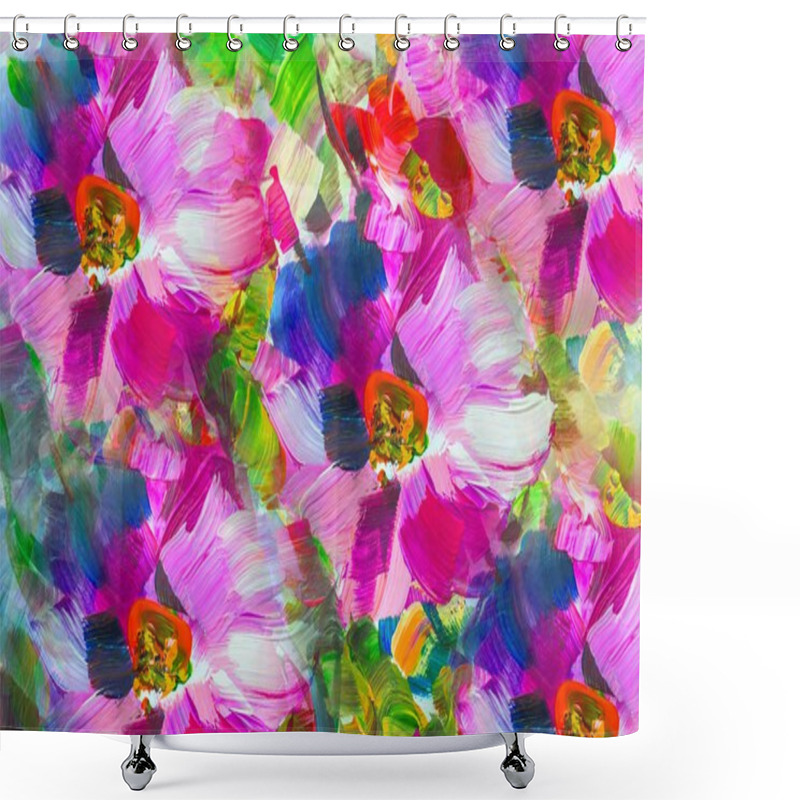 Personality  Texture Oil Painting Flowers, Painting Vivid Flowers, Floral Still Life Shower Curtains