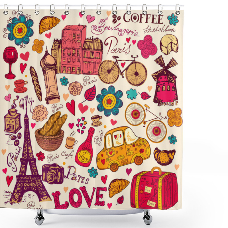 Personality  Vector Set Of Paris Symbols. Shower Curtains