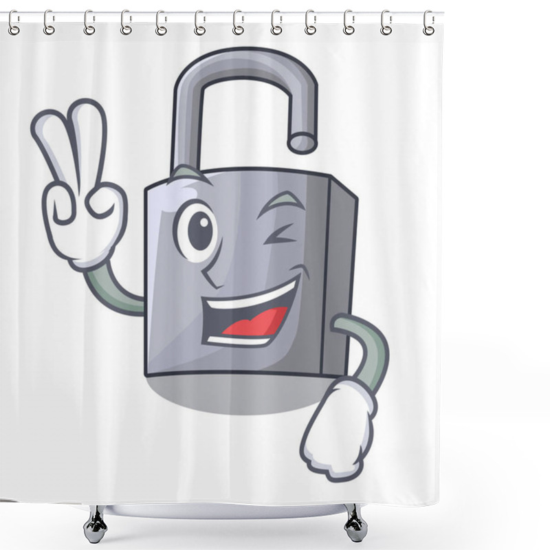 Personality  Two Finger Cartoon Unlocked Padlock On The Table Vector Illustration Shower Curtains