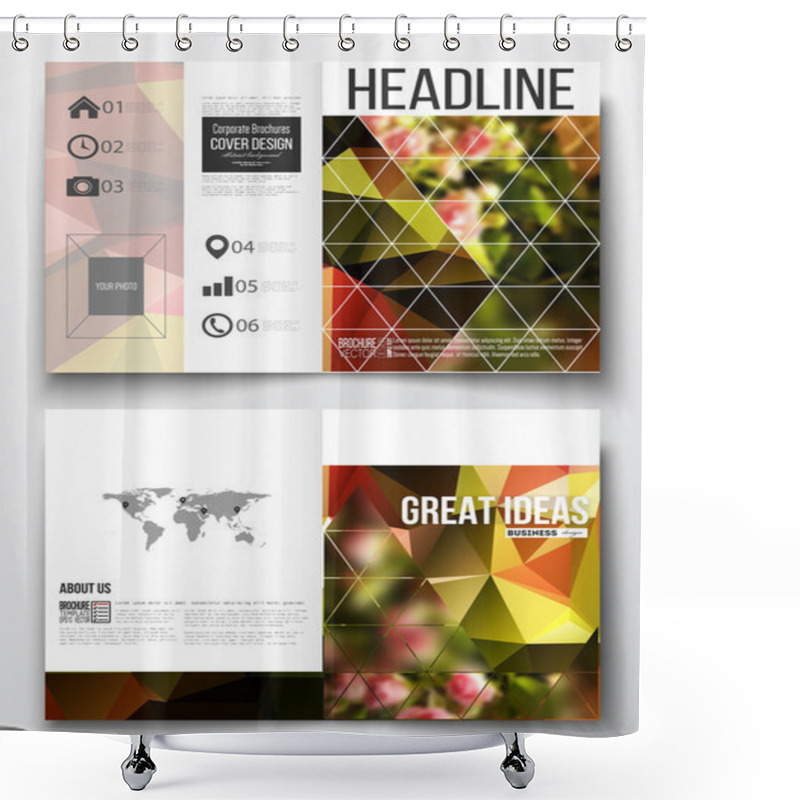 Personality  Set Of Business Templates For Brochure, Magazine, Flyer, Booklet Or Annual Report. Colorful Polygonal Floral Background, Blurred Image, Pink Flowers On Green, Modern Triangular Texture Shower Curtains