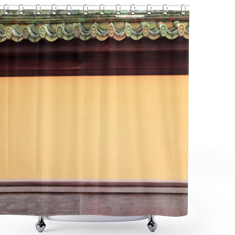 Personality  Stucco Wall Of Traditional Japanese House With Oriental Decorati Shower Curtains