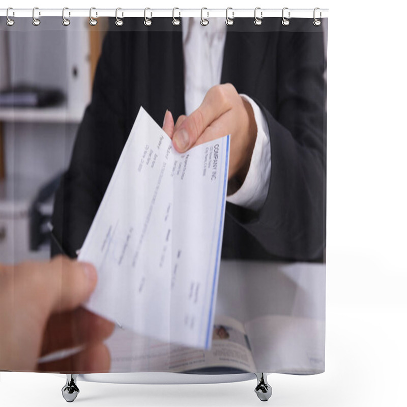 Personality  Woman Handing Over Cheque  Shower Curtains