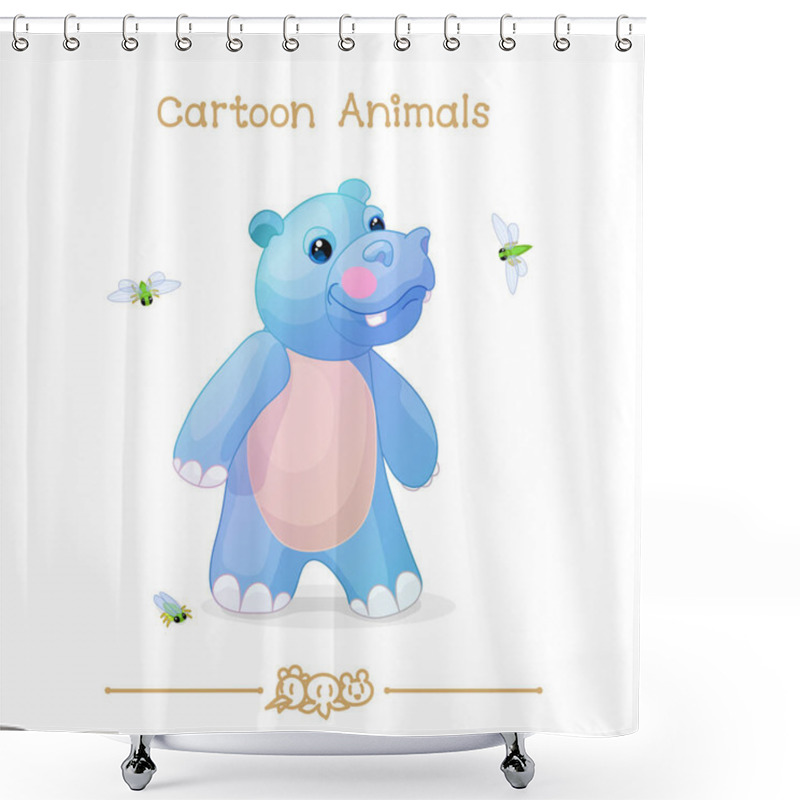 Personality   Toons Series Cartoon Animals: Little Fun Hippo And Cicadas Shower Curtains