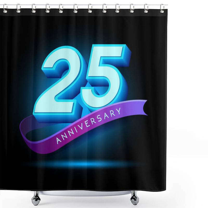 Personality  25 Years  Anniversary 3D Design  With Glow Effect. Celebration Vector Template Design Shower Curtains