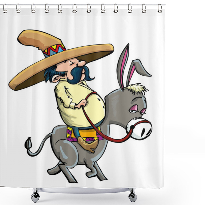 Personality  Cartoon Mexican Wearing A Sombrero Riding A Donkey Shower Curtains