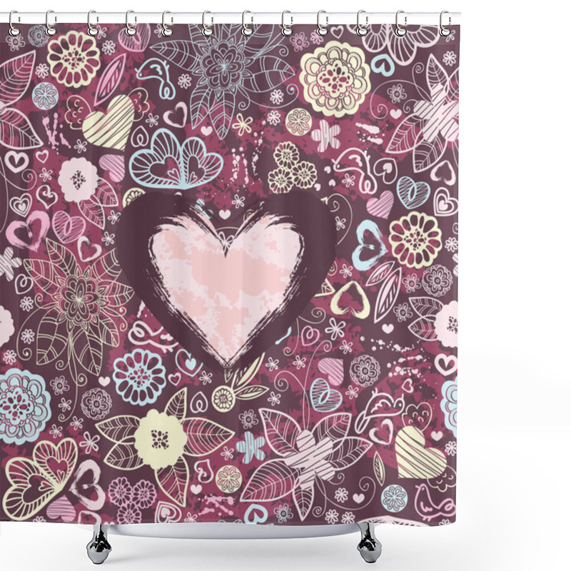 Personality  Valentines-day Pattern With Hearts And Flowers Shower Curtains