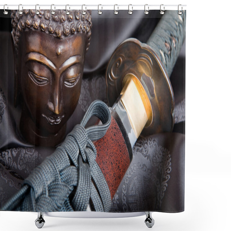 Personality  Buddha Versus Sword Shower Curtains