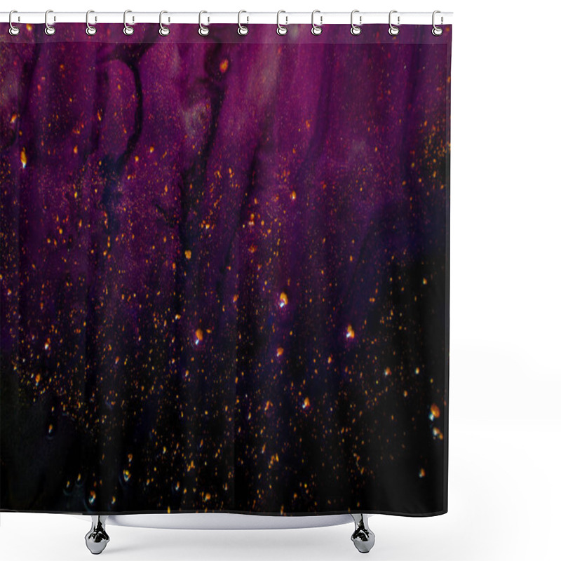 Personality  A Macro Shot Displaying A Vibrant Violet And Black Backdrop With Shimmering Gold Particles, Highlighting The Beauty Of Nature And Plant Life Shower Curtains