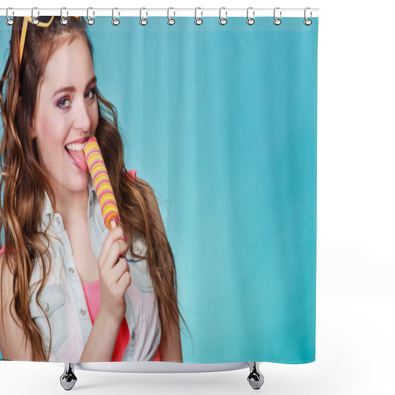 Personality  Woman Eating Popsicle Ice Pop Cream Shower Curtains