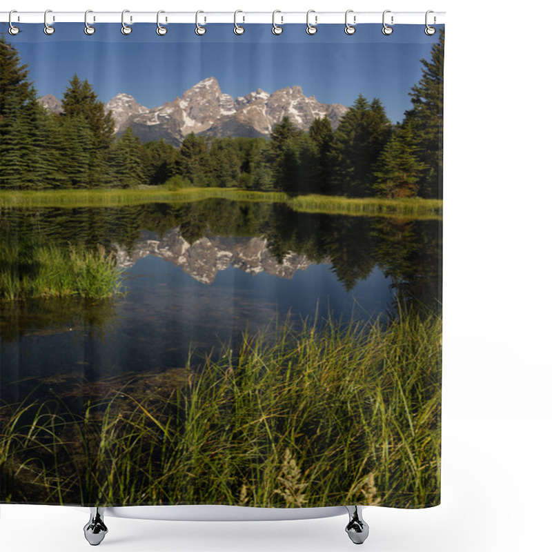 Personality  Teton Range Reflected Smooth Water Grand Teton's National Park Shower Curtains