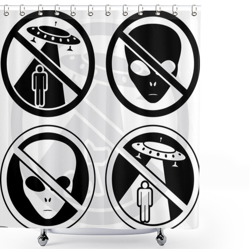 Personality  Set Of Danger UFO Signs Shower Curtains