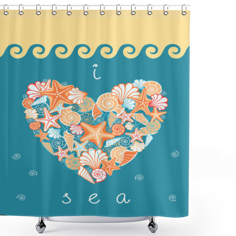 Personality  Sea Heart Of Seashells And Starfishes Shower Curtains