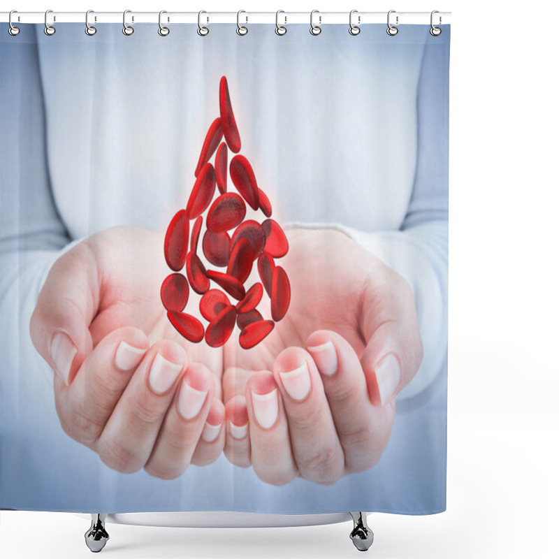 Personality  Blood Cells In Hands - Shaped Blood Drop - Donation Concept Shower Curtains