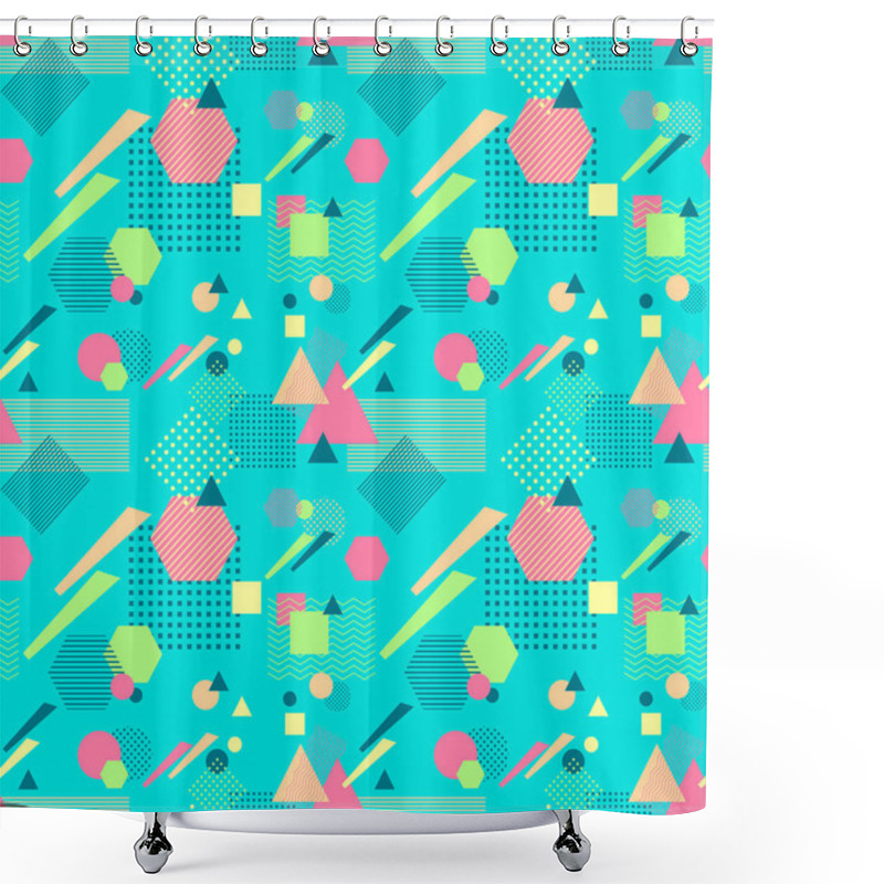 Personality  Abstract Seamless Pattern In Postmodern Memphis Style On Blue Shower Curtains