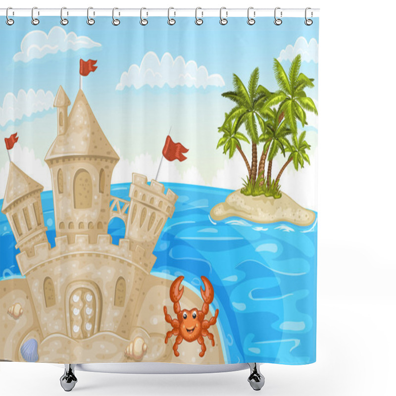 Personality  Illustration Of Sand Castle Shower Curtains