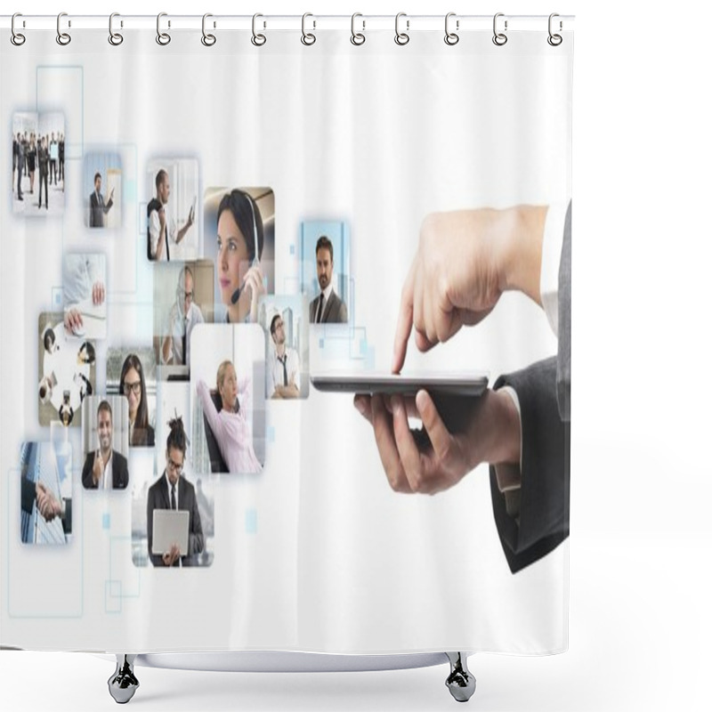 Personality  Businessman Checking His Business Team Shower Curtains