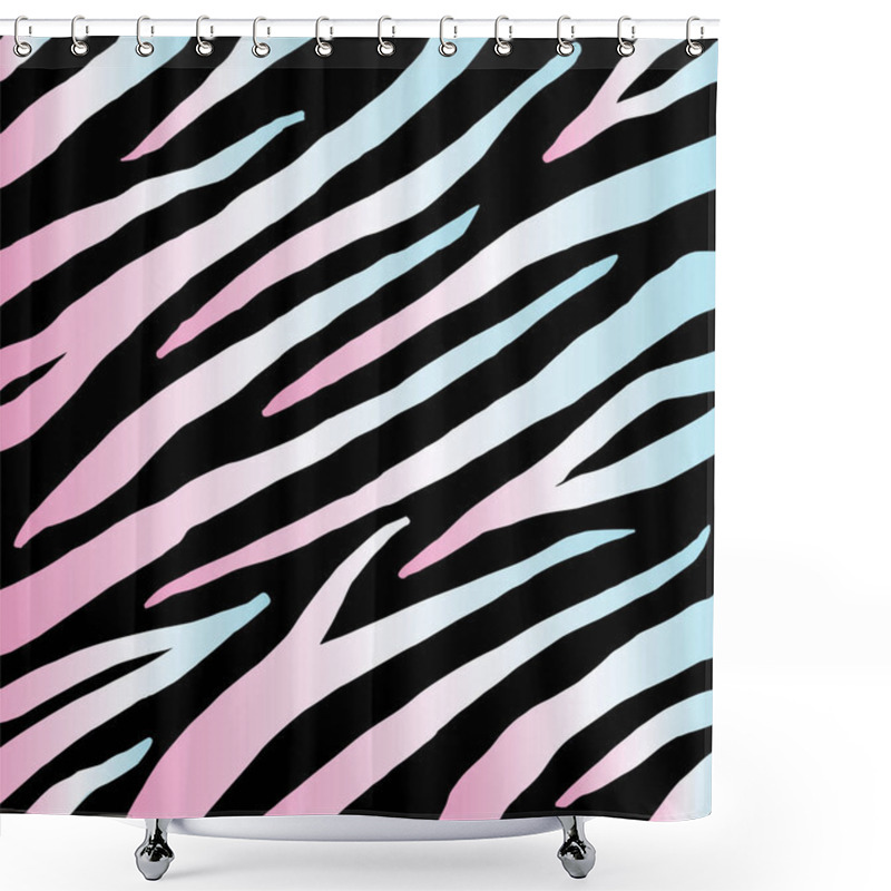 Personality  Vector Holographic Pastel Zebra Fur Print Pattern On Black Background  Shower Curtains