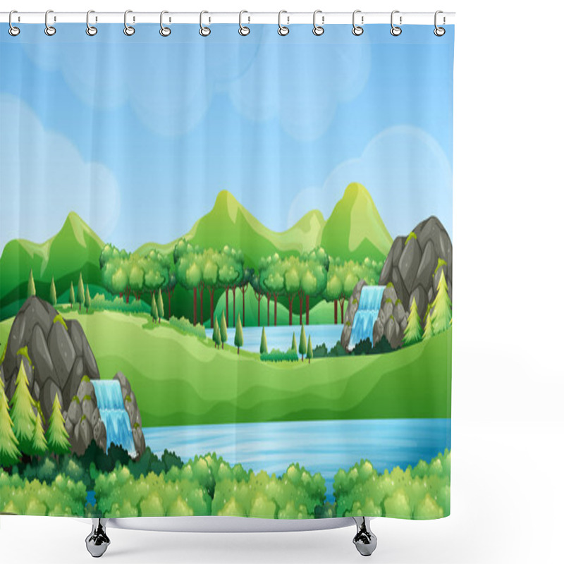 Personality  Nature Scene With Waterfalls And Lake Shower Curtains