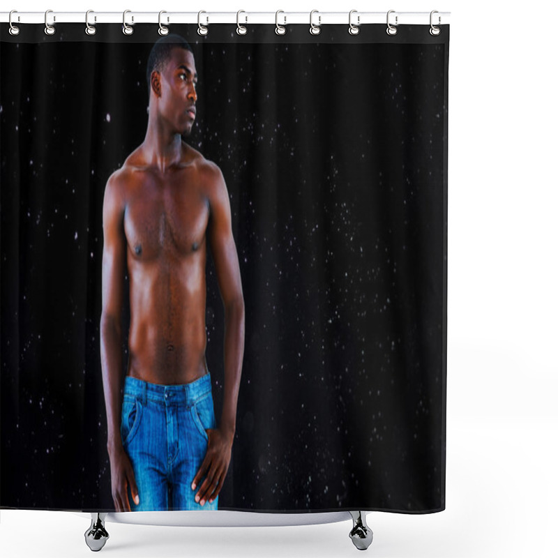 Personality  Composite Image Of Fit Shirtless Young Man Shower Curtains