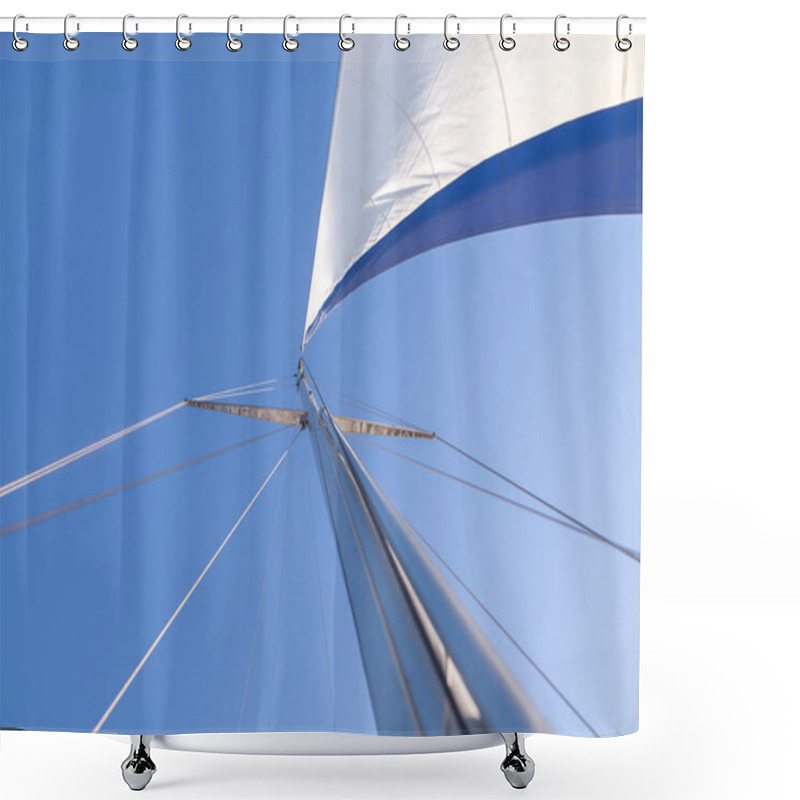 Personality  Blue Sky And Sail Yacht Look From The Bottom. Yachting Concept. Background. Walk On A Sailing Yacht By Sea. Shower Curtains