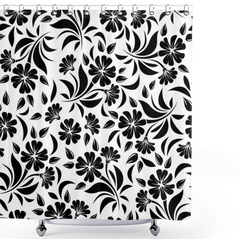 Personality  Seamless Pattern With Black Flowers On A White Background. Vector Illustration. Shower Curtains