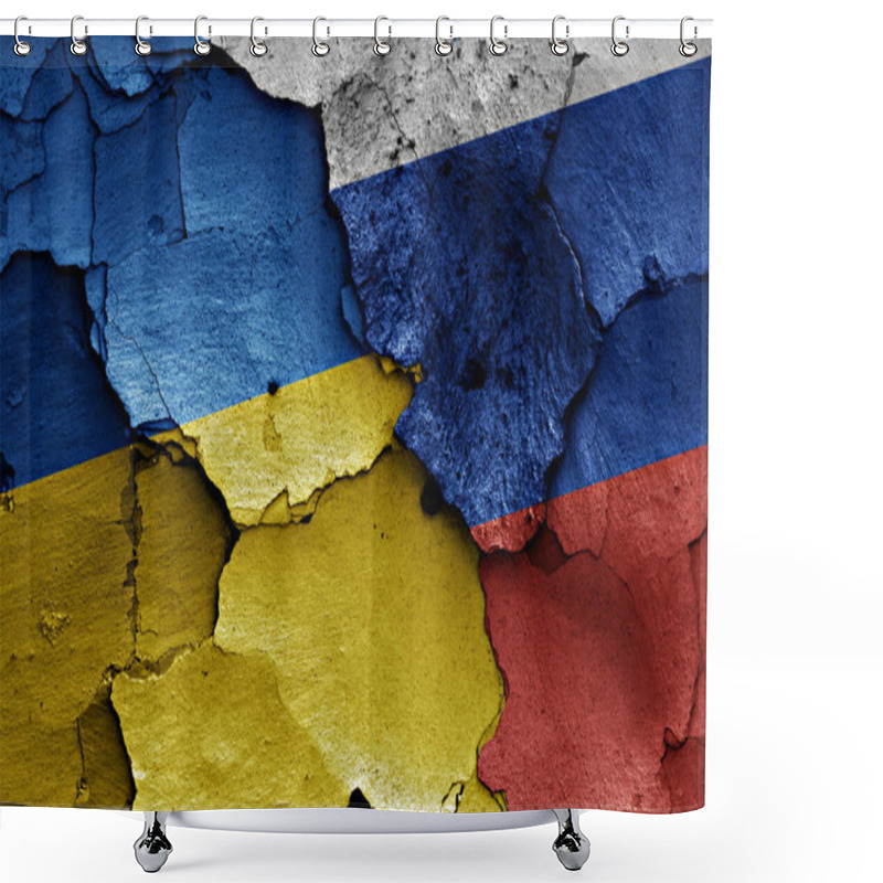 Personality  Flags Of Ukraine And Russia  Painted On Cracked Wall Shower Curtains