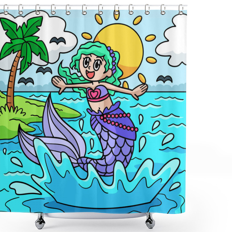 Personality  This Cartoon Clipart Shows A Jumping Mermaid Illustration. Shower Curtains