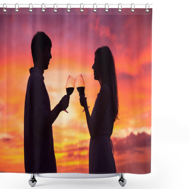 Personality  Silhouette Of Couple Drinking Wine At Sunset Shower Curtains