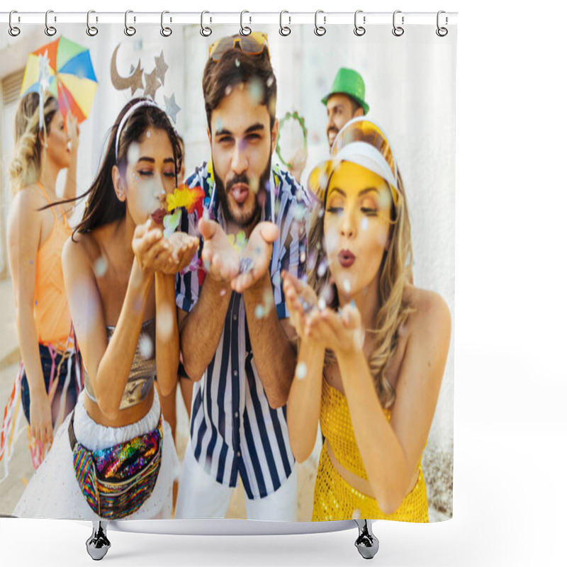 Personality  Brazilian Carnival. Group Of Brazilian People Celebrating The Carnival Party In The City Shower Curtains