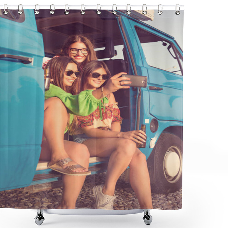 Personality  Young Women Travelling By Minivan Shower Curtains