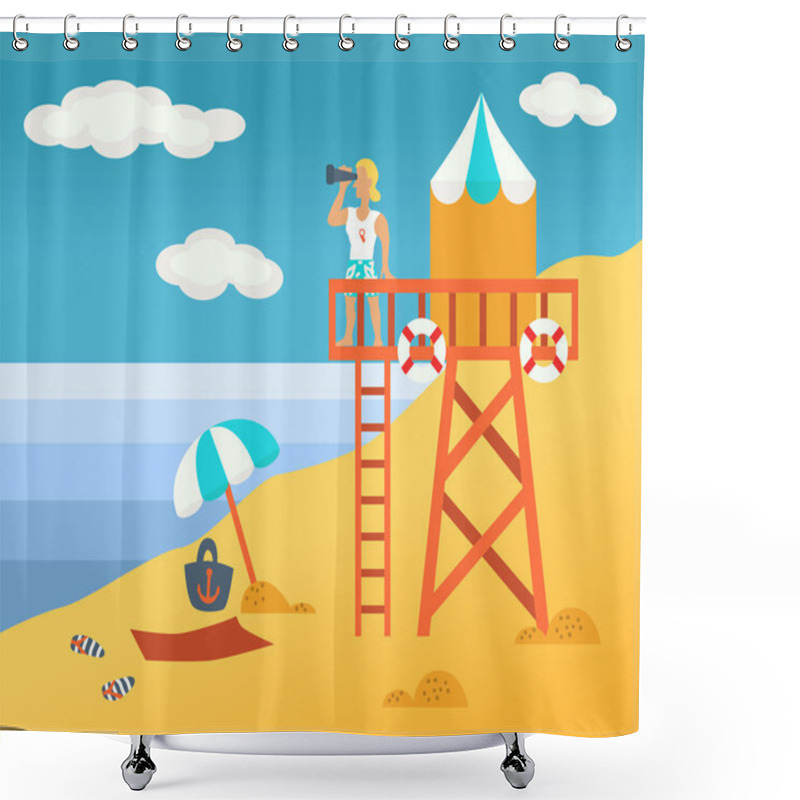 Personality  Beach  Male Rescuer On A Tower Shower Curtains